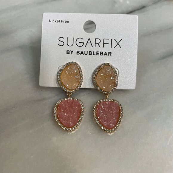 5/$25 Sugarfix by Baublebar Two-Tone Pink and Gold Druzy Drop Earrings - Picture 1 of 1